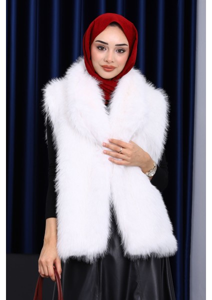 Ekru Astarlı Kürk Yelek