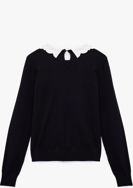 Uzun Kollu Bebe Yaka Taşlı Triko Kazak fırsatları