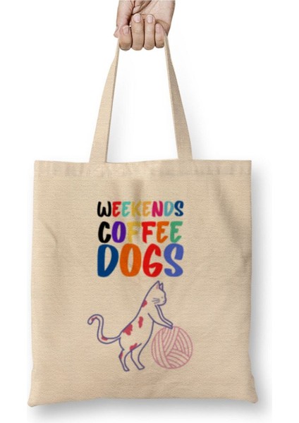 Coffee Cat Lover Funny Cat Kediler Beyaz Bez Çanta Uzun Saplı Alışveriş Çantası Plaj Çantası