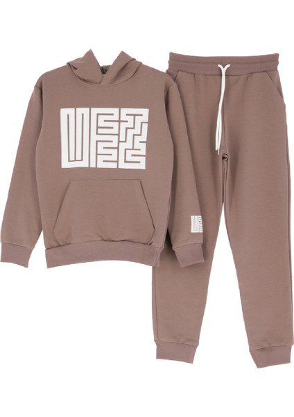 Kız Çocuk 2 Iplik Küfe Yazı Görselli Kapüşonlu Alt-Üst Takım 12374