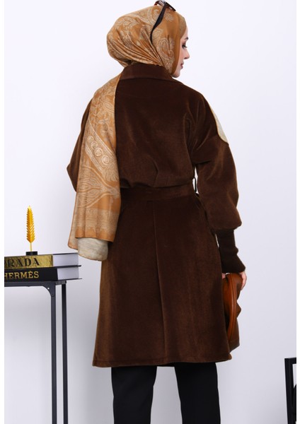 Kahverengi Bel Kuşaklı Çift Cepli Angora Kaban fırsatları