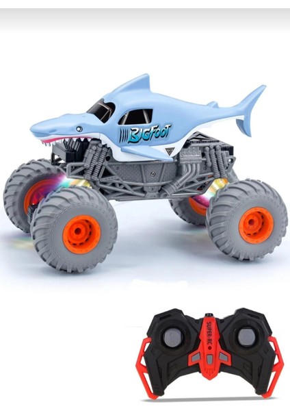 Rc Monster Truck Köpekbalığı Tasarımlı Uzaktan Kumandalı Off-Road Araba Mavi Gri Truncu