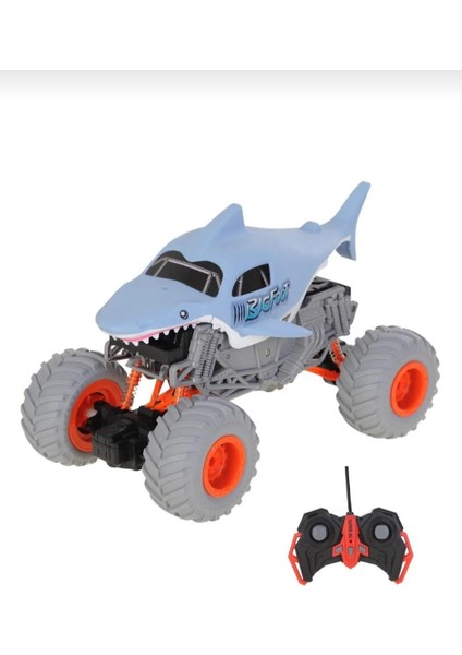 Rc Monster Truck Köpekbalığı Tasarımlı Uzaktan Kumandalı Off-Road Araba Mavi Gri Truncu fiyatları