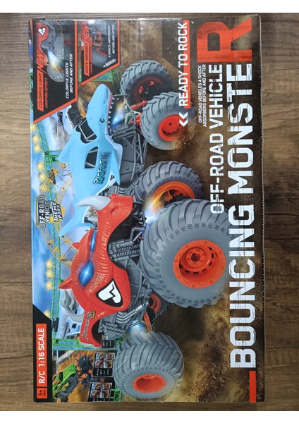 Rc Monster Truck Köpekbalığı Tasarımlı Uzaktan Kumandalı Off-Road Araba Mavi Gri Truncu