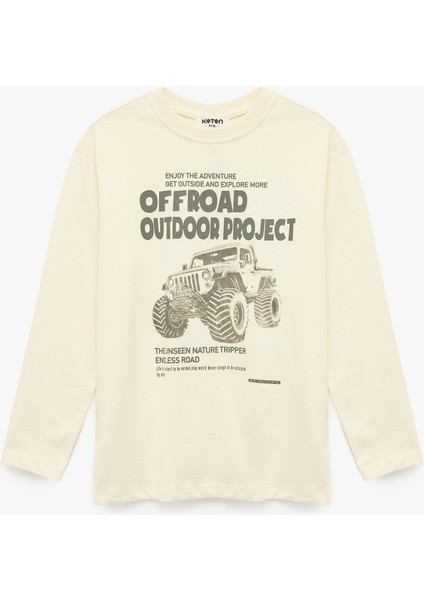 Bisiklet Yaka Pamuklu Baskılı Uzun Kollu Tişört