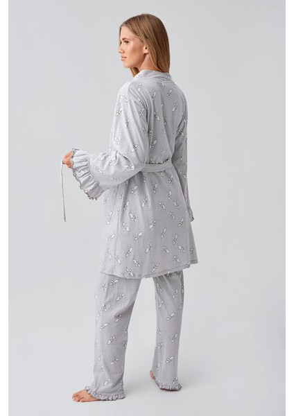 Uzun Kollu Desenli Esnek Pamuklu Hamile Sabahlık Pijama Takım 18300 modelleri