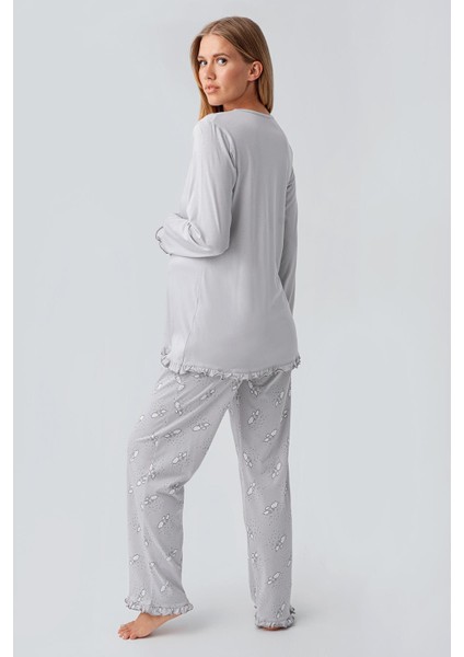 Uzun Kollu Desenli Esnek Pamuklu Hamile Sabahlık Pijama Takım 18300 fırsatları