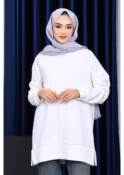 Ekru Taş Detaylı Modal Tunik