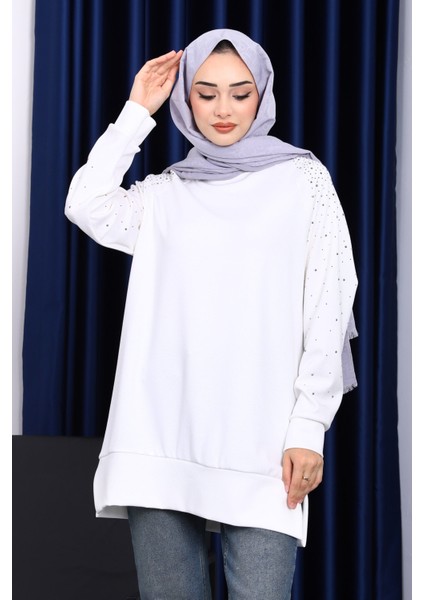 Ekru Taş Detaylı Modal Tunik modelleri