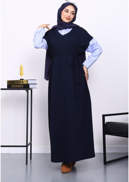 Lacivert Gömlek Garnili İki İplik Elbise fiyatları