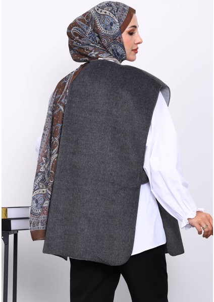 Antrasit Çıtçıt Detaylı Kaşe Yelek fırsatları