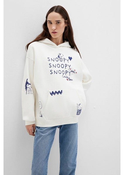 Snoopy Baskılı Ekru Sweatshirt 1S10470-80194