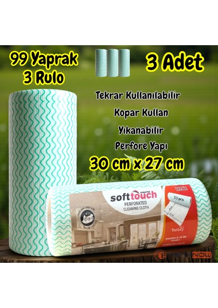 Softtex 33 Yaprak Kopar Kullan Rulo Hassas Temizlik Bezi 27X30CM 3'lü