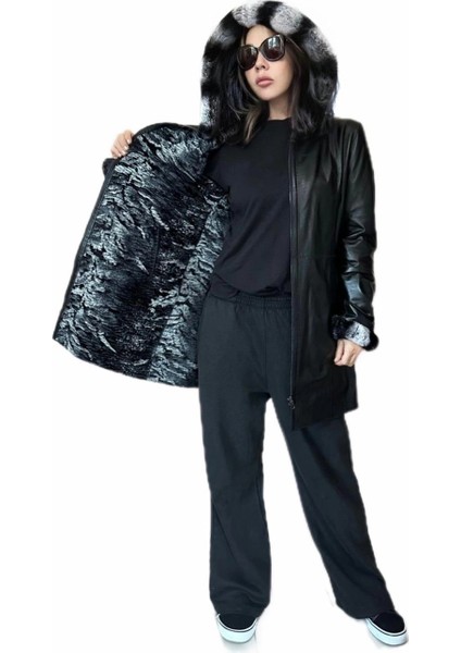 Kadın Çift Taraflı Giyilebilir Hakiki Deri Mont MN35