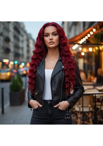Gerçek Front Lace Tül Peruk / Yoğun Dalgalı / Kızıl 70/75CM