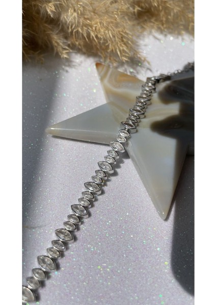 Irili Ufaklı Beyaz Taşlı Damla Model Su Yolu Bileklik 925 Ayar Gümüş modelleri