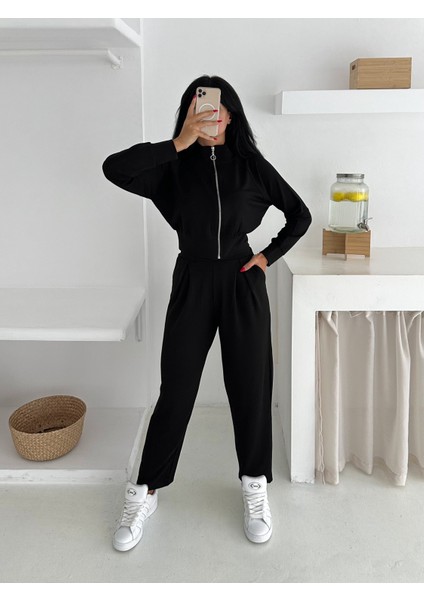 Kadın Eşofman Takımı - Günlük Takım - Geniş Manşetli Fermuarlı Alt Üst Takım