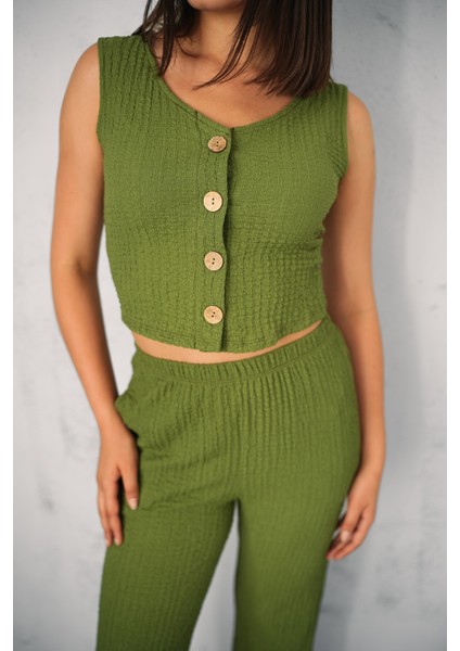 Kadın Gofre Takım Yelekli - Yelek ve Pantolon - Yazlık Takım fiyatları