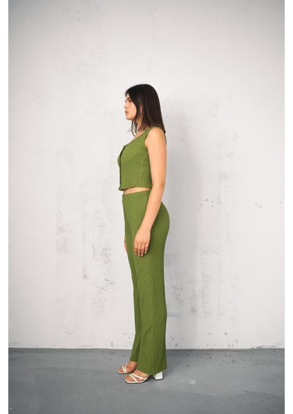 Kadın Gofre Takım Yelekli - Yelek ve Pantolon - Yazlık Takım modelleri