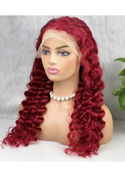 Gerçek Front Lace Tül Peruk / Yoğun Dalgalı / Kızıl 70/75CM fırsatları