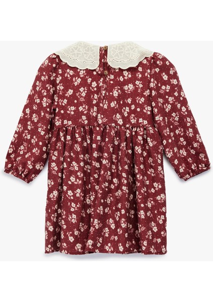 Uzun Kollu Bebe Yaka Çiçekli Viskon Elbise fiyatları