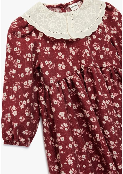 Uzun Kollu Bebe Yaka Çiçekli Viskon Elbise modelleri