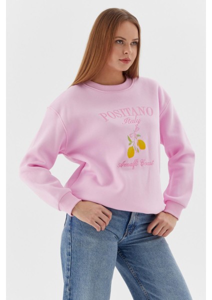 Baskılı Oversize Sweatshirt Pembe modelleri