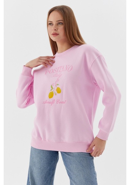 Baskılı Oversize Sweatshirt Pembe fırsatları