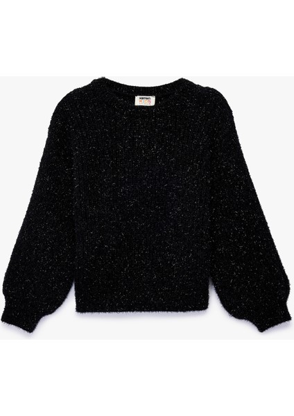 Uzun Kollu Bisiklet Yaka Parıltılı Triko Kazak modelleri