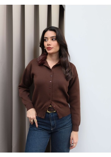 Kürk Yakalı Triko Hırka