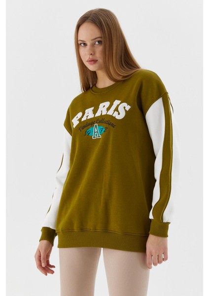 Kolları Şerit Detaylı Oversize Sweatshirt Olıve fiyatları