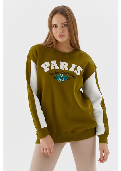 Kolları Şerit Detaylı Oversize Sweatshirt Olıve modelleri