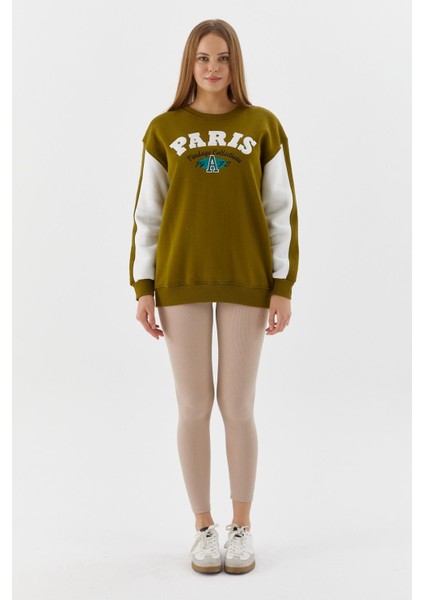 Kolları Şerit Detaylı Oversize Sweatshirt Olıve fırsatları