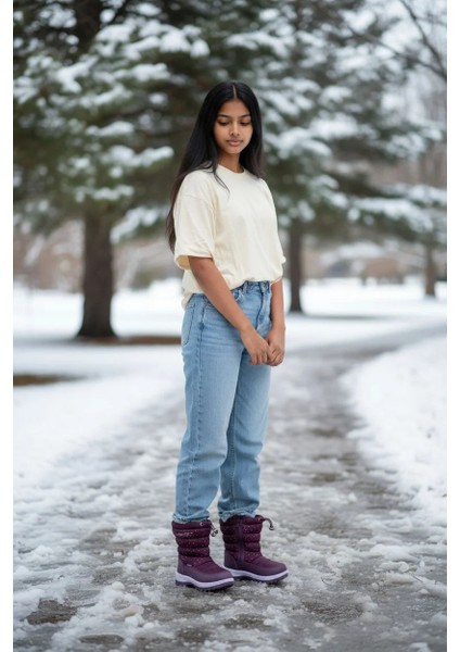 Çocuk Içi Kürklü Taşlı Su Geçirmez Kar Bot