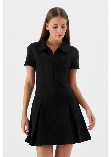 Süet Mini Elbise Sıyah