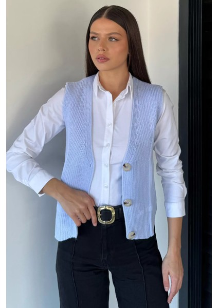 Kadın V Yaka Ön Düğmeli Triko Yelek P-00019004 fiyatları