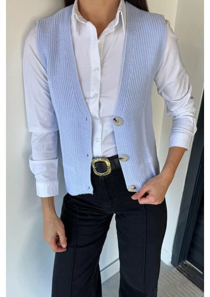 Kadın V Yaka Ön Düğmeli Triko Yelek P-00019004 modelleri