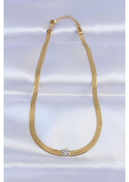 316L Çelik Gold Renk Tek Zirkon Taşlı Italyan Zincir Kolye - TJ-BKO8747 fiyatları