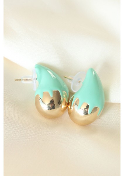 Minimal Turkuaz Mineli Çift Renk Damla Küpe - TJ-BKP8867 fiyatları