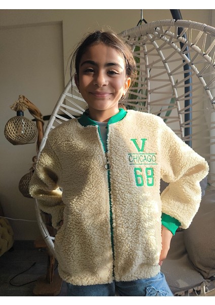 erkek Kız Çocuk Peluş Polar Fermuarlı Cepli Kolej Mont Bej-Yeşil, !!! Dar Kalıp fiyatları