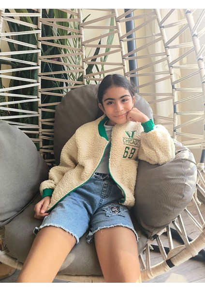 erkek Kız Çocuk Peluş Polar Fermuarlı Cepli Kolej Mont Bej-Yeşil, !!! Dar Kalıp modelleri