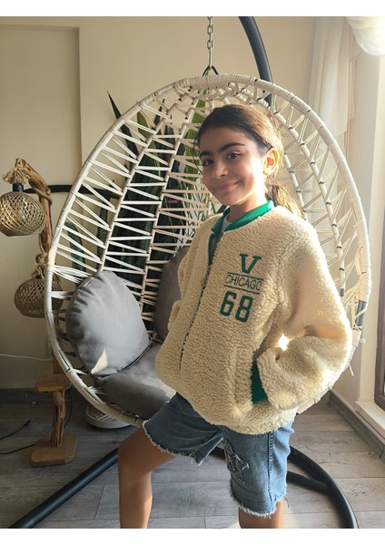 erkek Kız Çocuk Peluş Polar Fermuarlı Cepli Kolej Mont Bej-Yeşil, !!! Dar Kalıp fırsatları