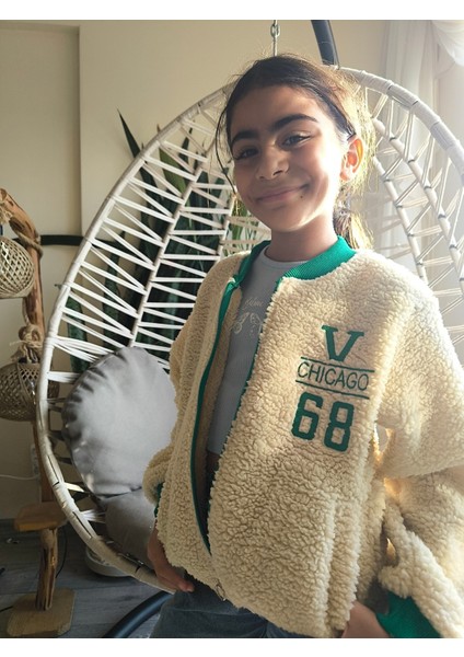 erkek Kız Çocuk Peluş Polar Fermuarlı Cepli Kolej Mont Bej-Yeşil, !!! Dar Kalıp indirimleri