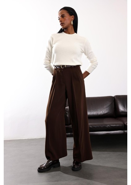 Kahverengi Yüksek Bel Palazzo Pantolon 1594