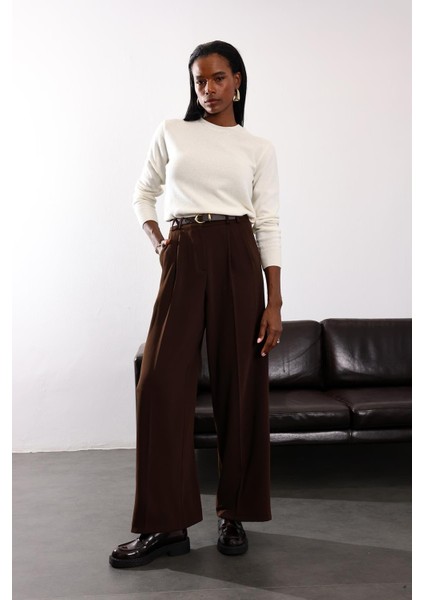 Kahverengi Yüksek Bel Palazzo Pantolon 1594 fiyatları
