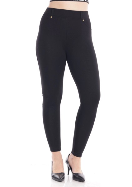 Kadın Siyah Cep Detaylı Tayt Pantolon