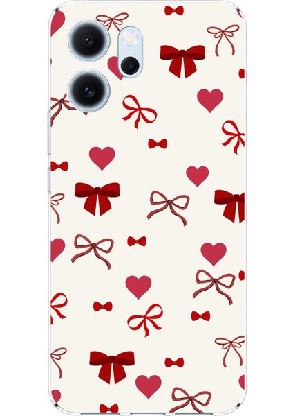 Oppo Reno 14F Uyumlu Bordo Kalp ve Fiyonklar Baskılı Silikon Kılıf