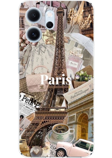 Oppo Reno 14F Uyumlu Paris Kolaj Baskılı Silikon Kılıf