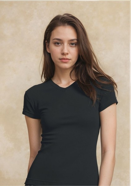 Kadın Giyim Pamuklu & Elastan V Yaka T-Shirt LL.LL.22.ILK62.001