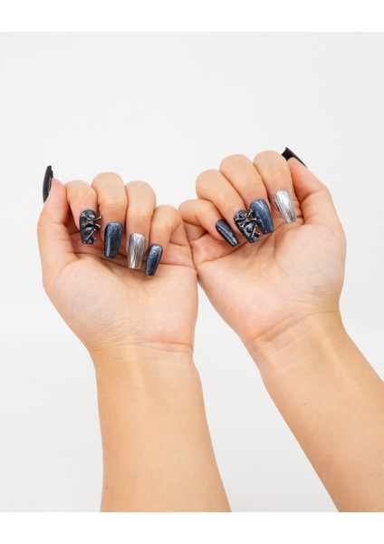 10'lu Mavi Orta Balerin TT1439 Tekrar Kullanılabilir El Yapımı Protez Takma Tırnak - Mavi-S fırsatları